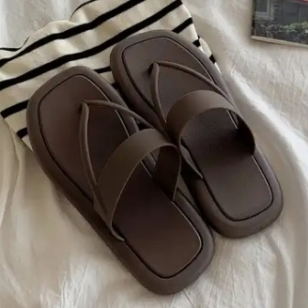 Brown Square Toe Flip Flops